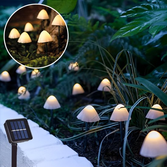 guirlande lumineuse extérieur solaire apparence naturelle champignons blancs