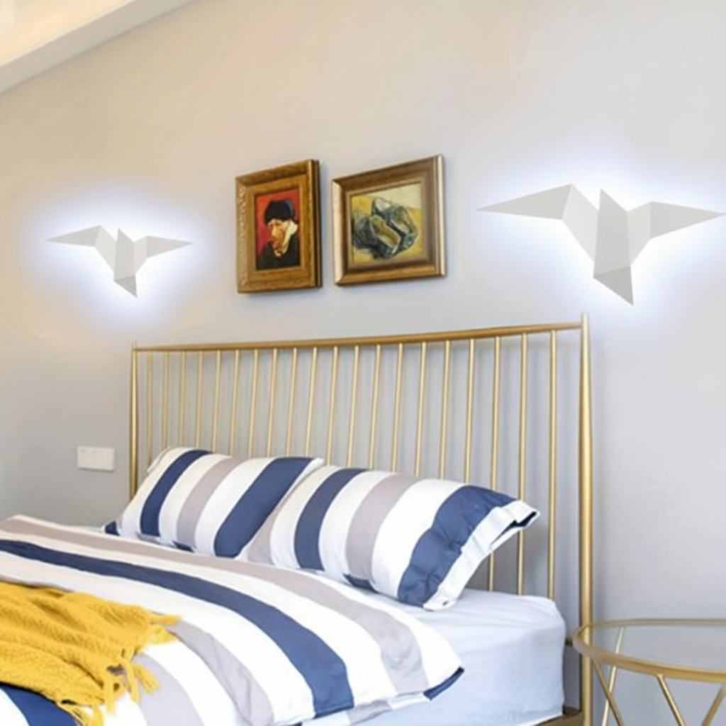 Applique murale oiseau blanche avec lumière blanc froid
