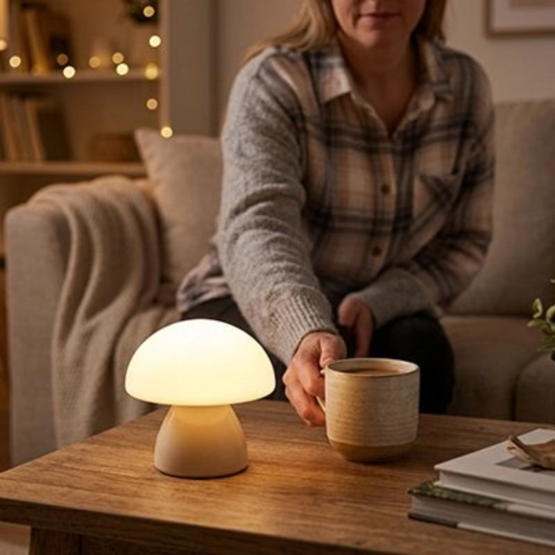Lampe champignon jaune doux lumiere blanche