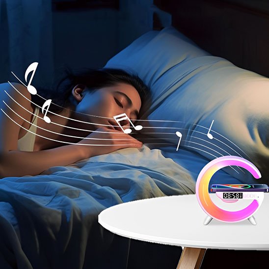 lampe de chevet design femme assoupie musique douce cellulaire