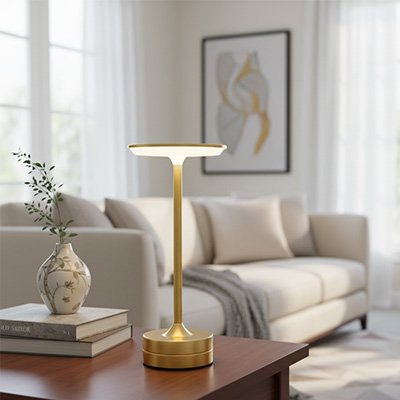 Lampe de chevet led sans fil couleur or au salon