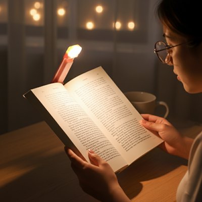 Lampe de lecture rose livre ouvert